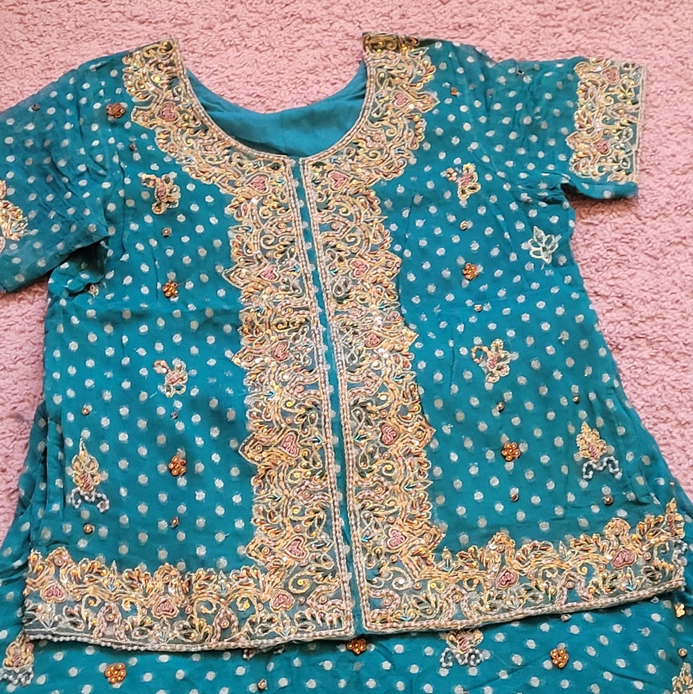 Pakistani embroidery sharara with lining petite size 40 3 pieces